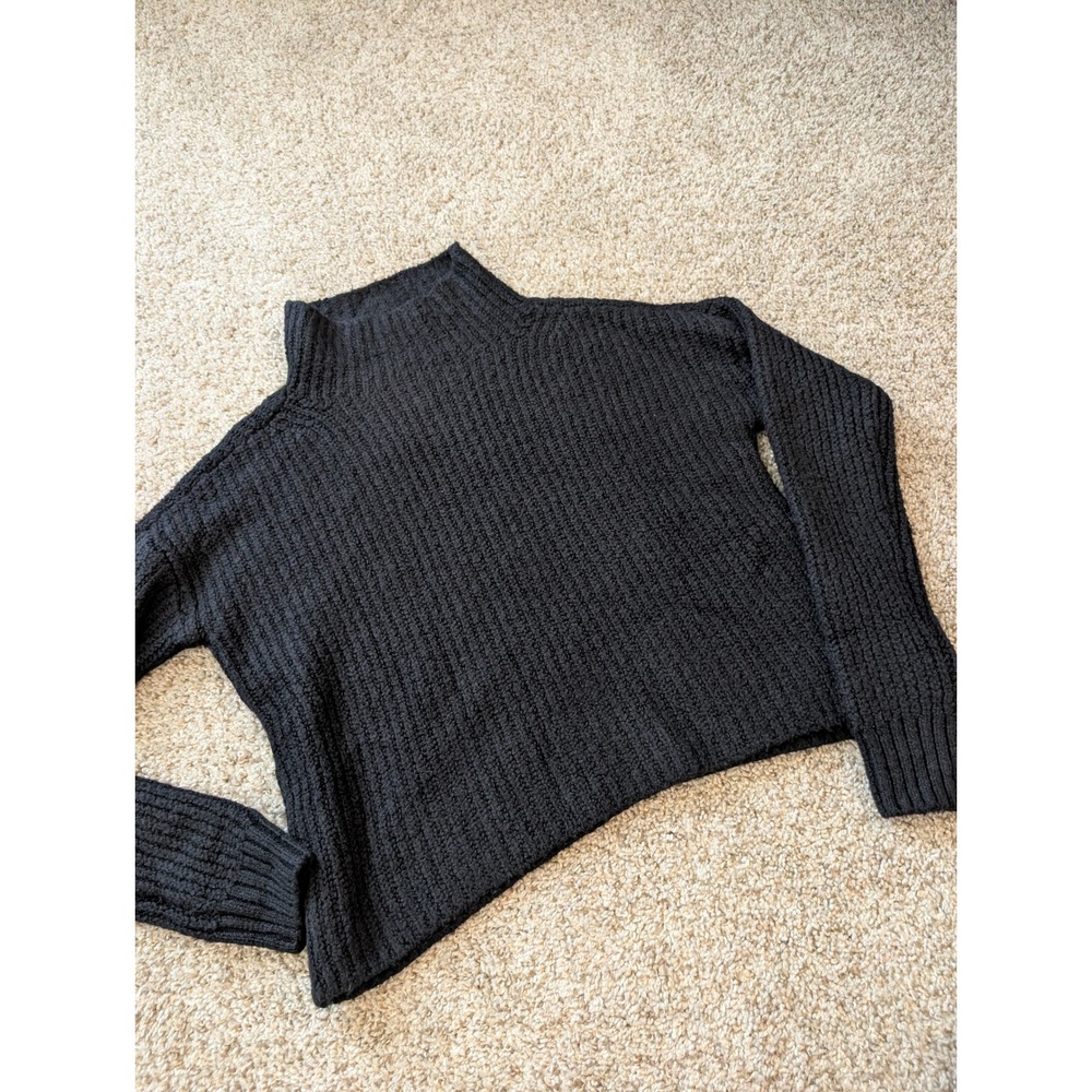 Anthropologie Black Mock Neck Ribbed Knit Sweater XS Textured Pullover